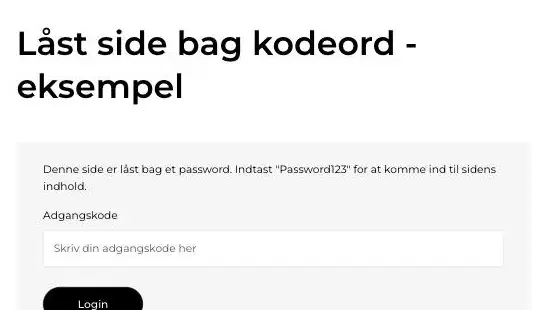 En låst side på hjemmesiden med teksten om at siden er låst, et felt til adgangskode og knappen Login