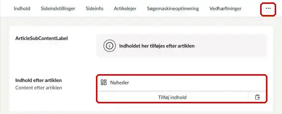 Fanen Indhold efter artiklen under de tre prikker markeret
