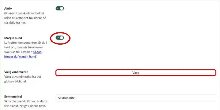 Margin bund og Vælg vandmærke markeret
