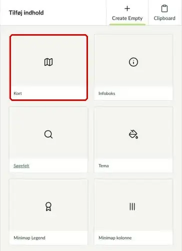 Elementerne til Minimap med Kort markeret