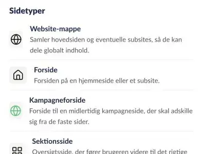 Ikoner for Website-mappe, Forside, Kampagneforside og Sektionsside