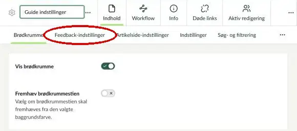 Indstillingerne åbnet med fanen Feedback-indstillinger markeret