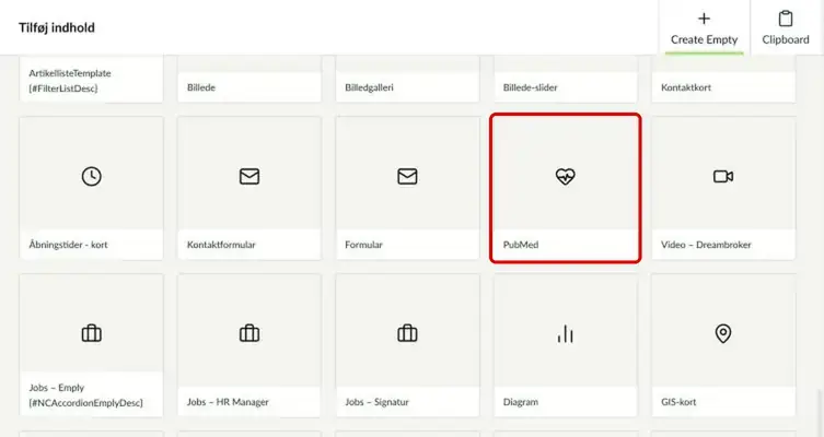Oversigten over komponenter med PubMed markeret