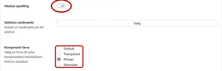 Knappen Modsat opstilling markeret