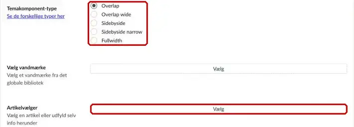 Feltet Artikelvælger markeret