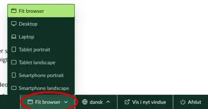 Bjælken nederst i forhåndsvisningen med knappen Fit browser