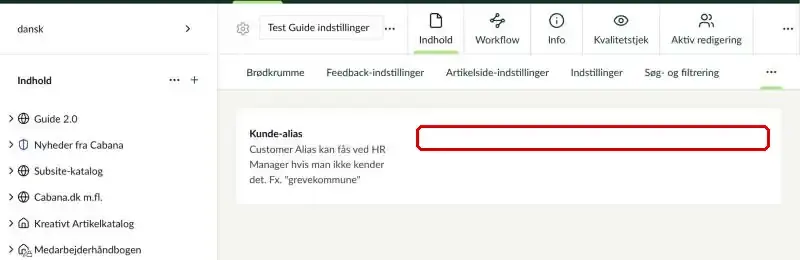 Fanen HR Manager med feltet Kunde-alias