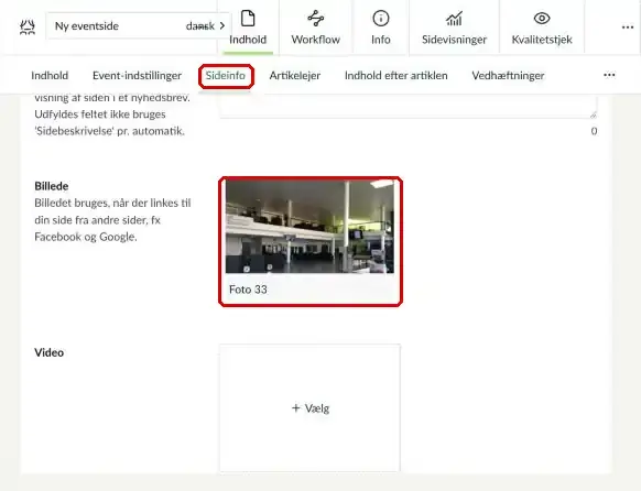 Feltet Billede på fanen Sideinfo