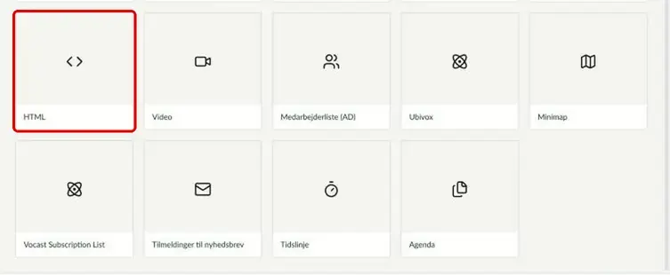 Oversigten over komponenter med HTML markeret