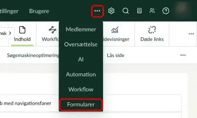 Menuen med punktet Formularer markeret