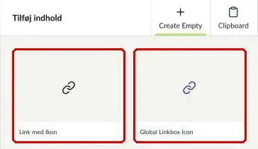 Valgene Link med Ikon og Global Linkbox Icon markeret
