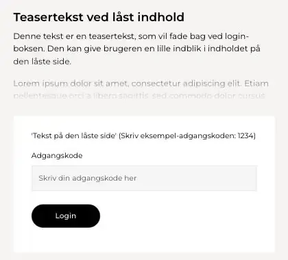 En kreativ artikelside på hjemmesiden, hvor teksten toner ud bag login-væggen med felt til adgangskode og knappen Login