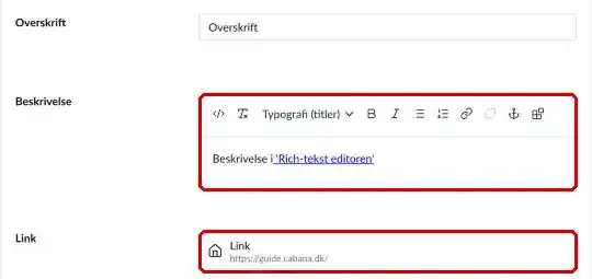 Felterne Beskrivelse og Link markeret