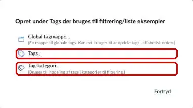 Valgene Tags og Tag-kategori markeret