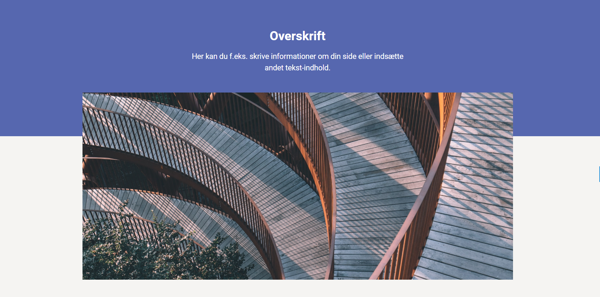 Hero m. position absolute med bredere billede under overskrift og tekst